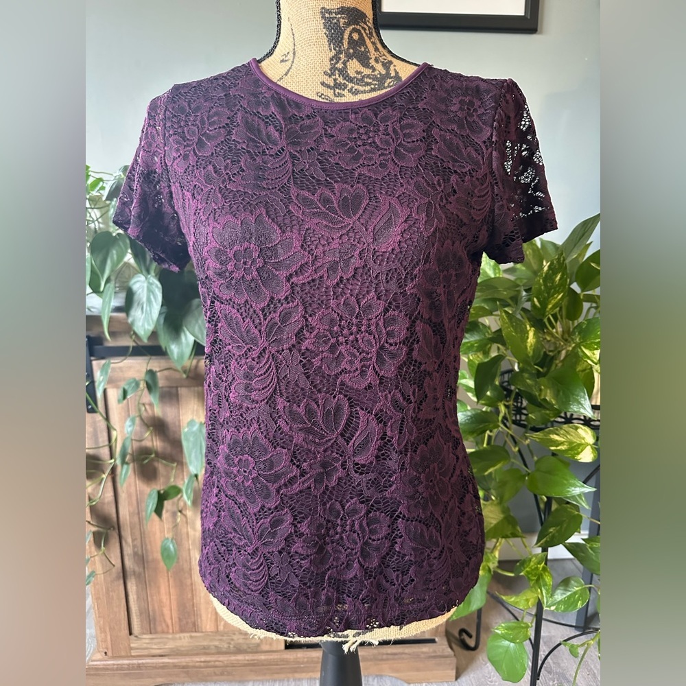 Calvin Klein Plum/Black Lace Top.